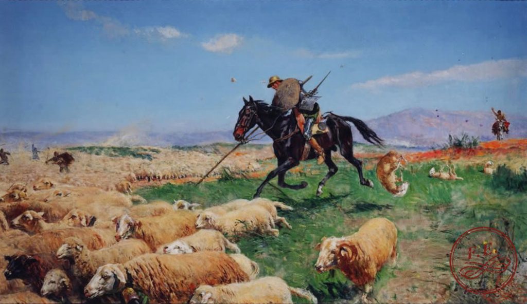 Don Quijote de la Mancha enfrentándose al rebaño |  1930